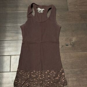 4/$20 Streetwear Society long brown tank top, with lace trim, size Large/ layer